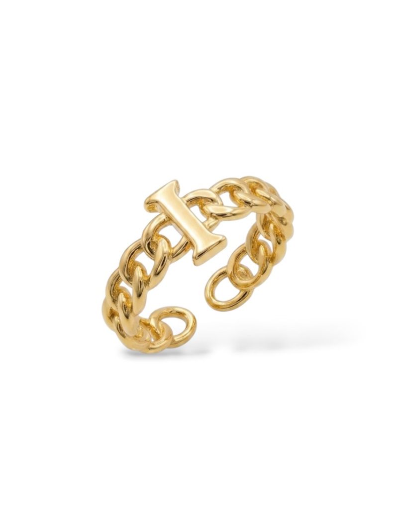 Anel Folheado a Ouro 18k Elos Redondos e Inicial