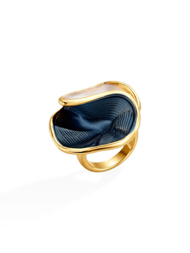 Anel Folheado a Ouro 18k Forma Orgânica Resinada