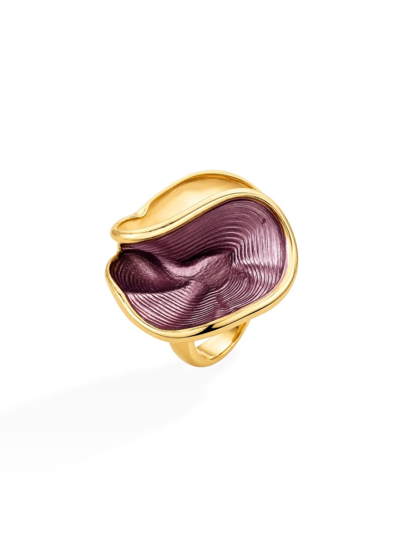 Anel Folheado a Ouro 18k Forma Orgânica Resinada