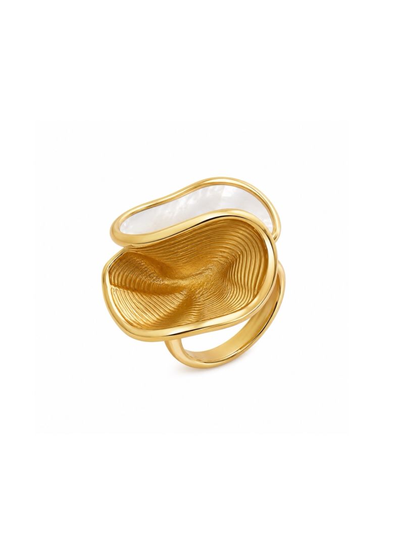 Anel Folheado a Ouro 18k Forma Orgânica Resinada