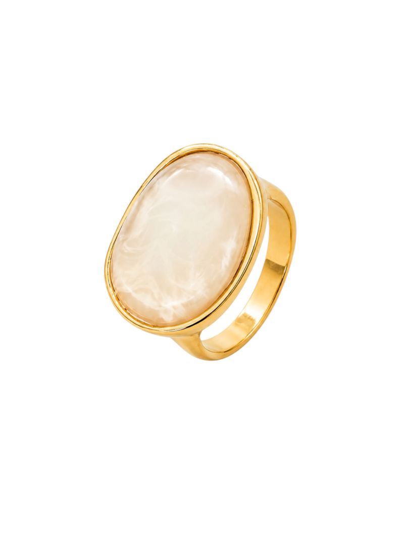 Anel Folheado a Ouro 18k Oval Resinado