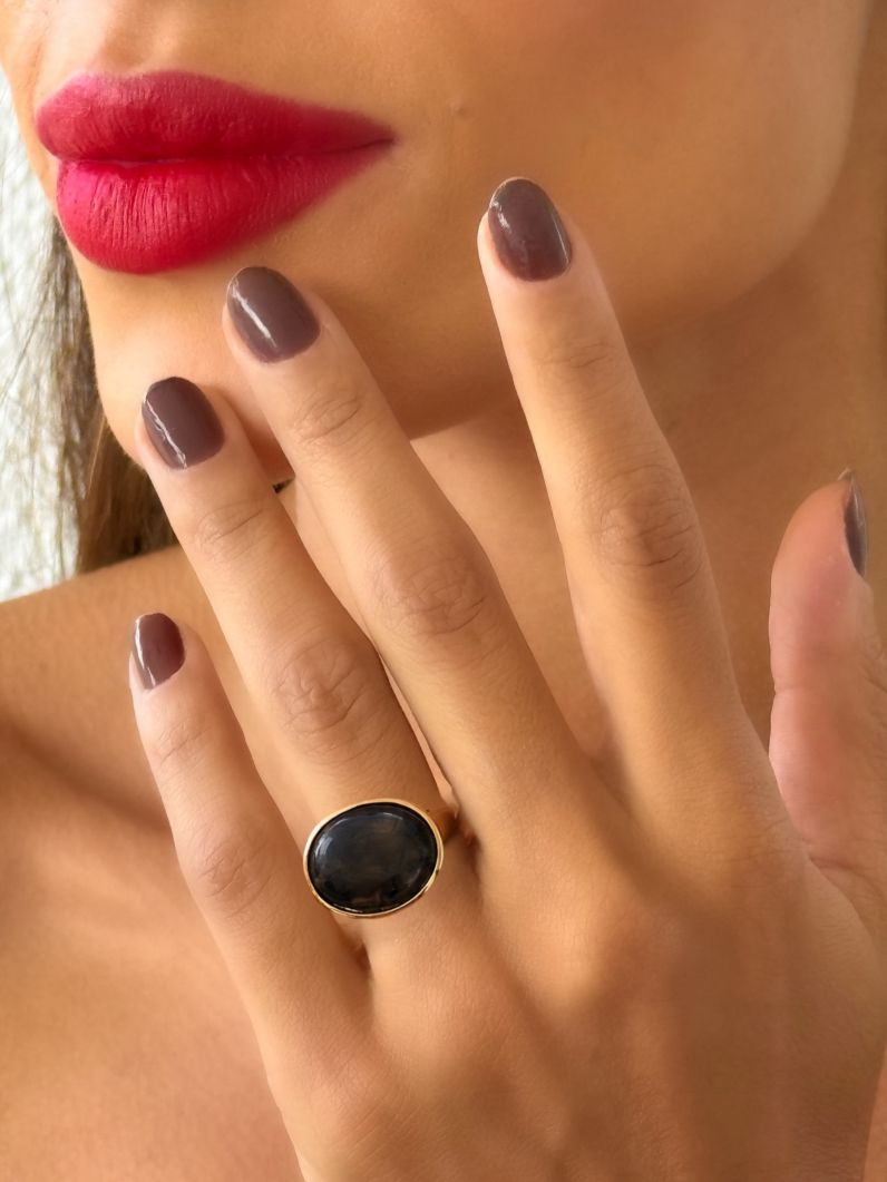 Anel Folheado a Ouro 18k Oval Resinado