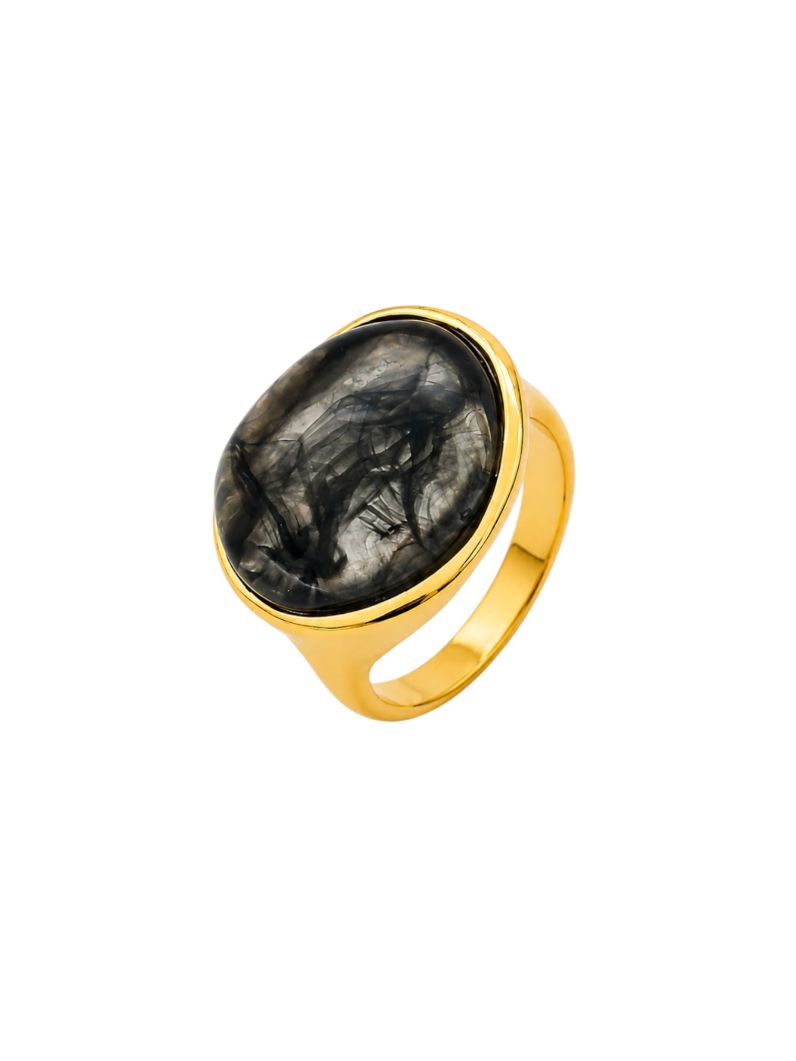 Anel Folheado a Ouro 18k Oval Resinado