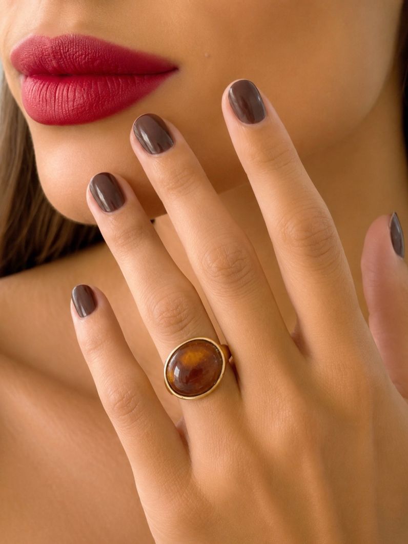 Anel Folheado a Ouro 18k Oval Resinado