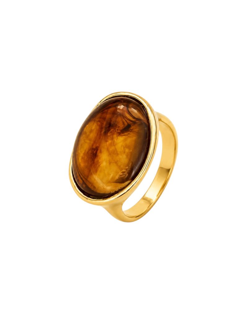 Anel Folheado a Ouro 18k Oval Resinado