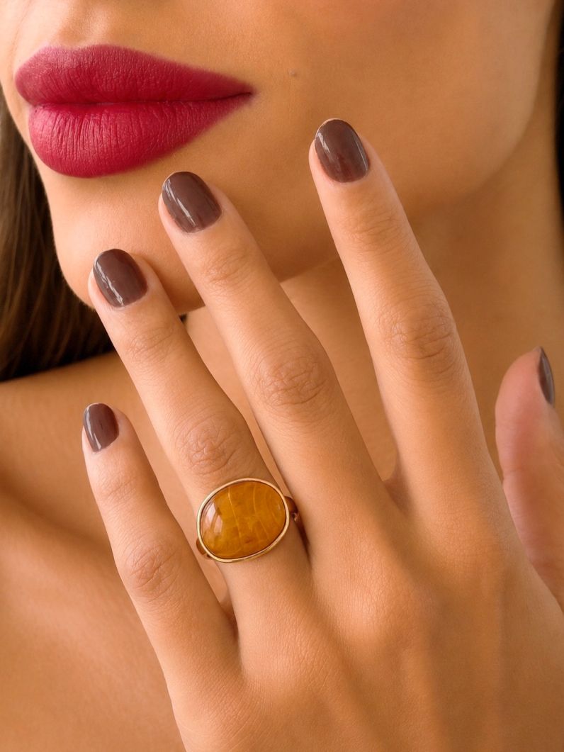 Anel Folheado a Ouro 18k Oval Resinado