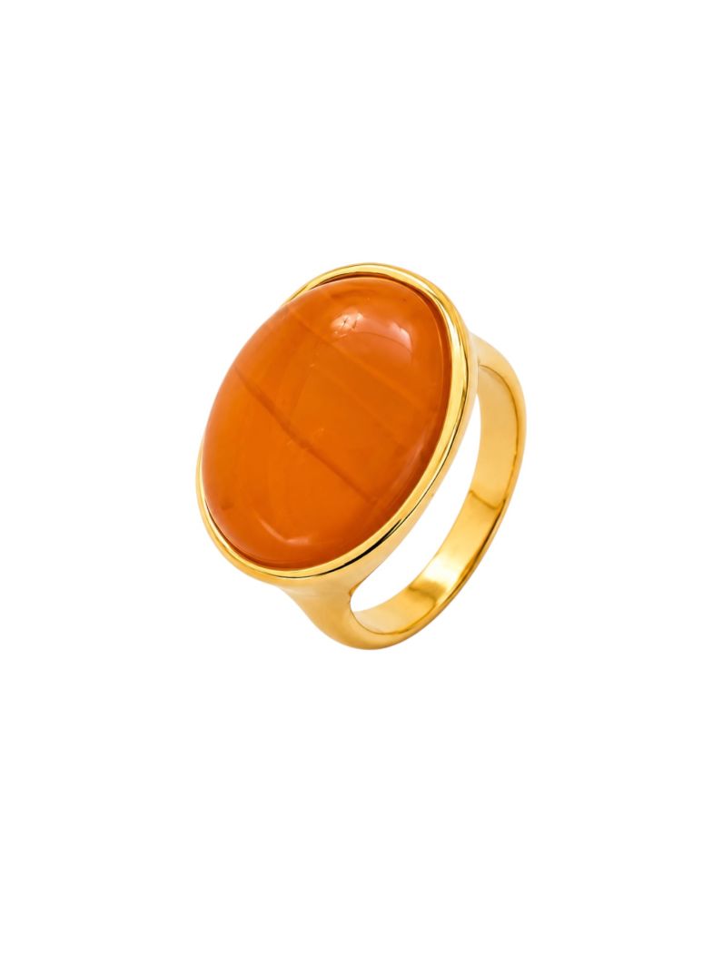 Anel Folheado a Ouro 18k Oval Resinado