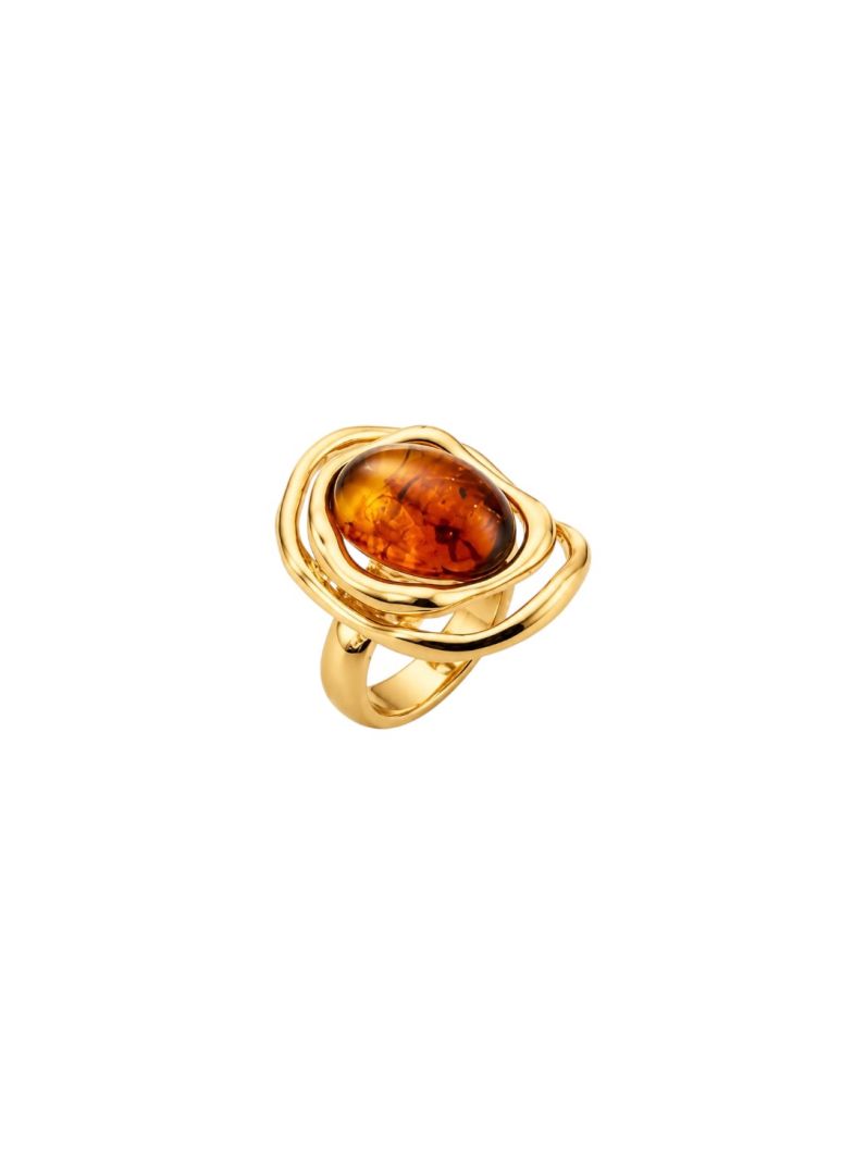 Anel Folheado a Ouro 18k Oval Resinado Borda Organica