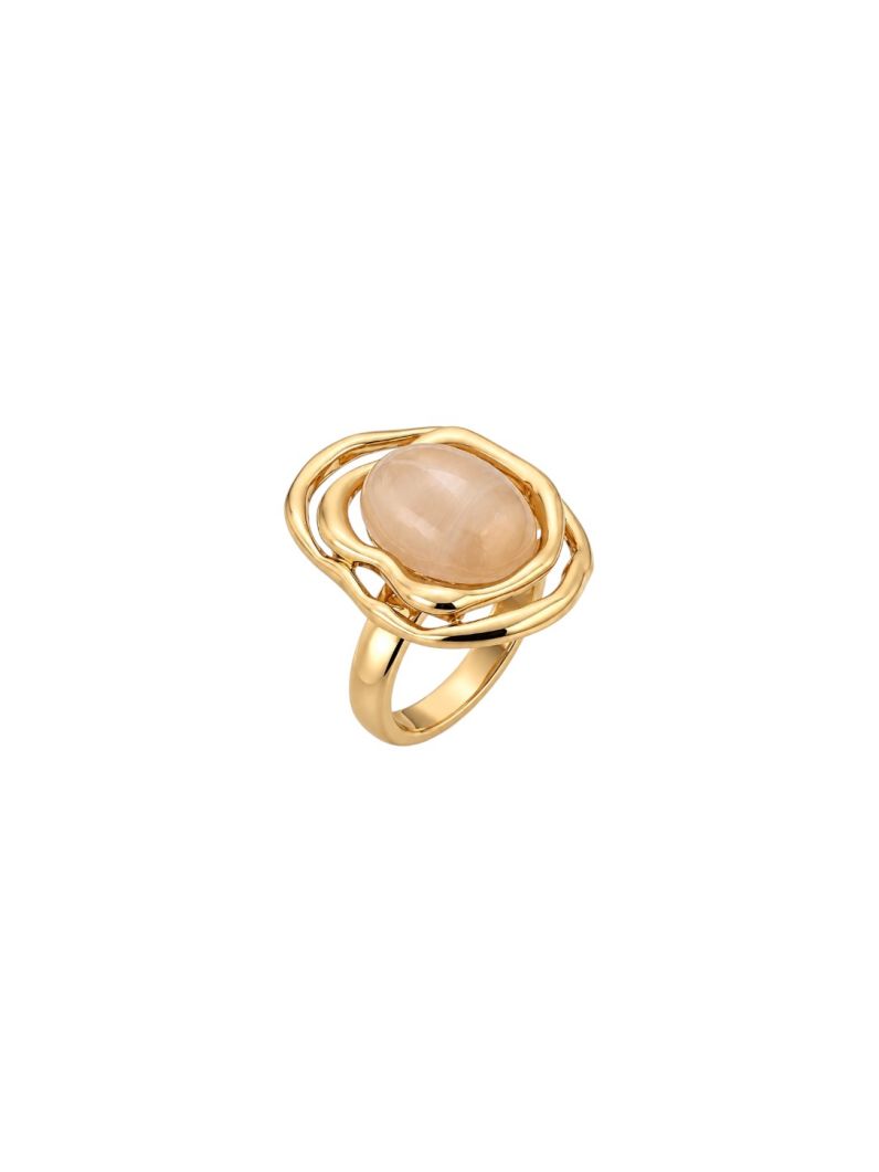 Anel Folheado a Ouro 18k Oval Resinado Borda Organica