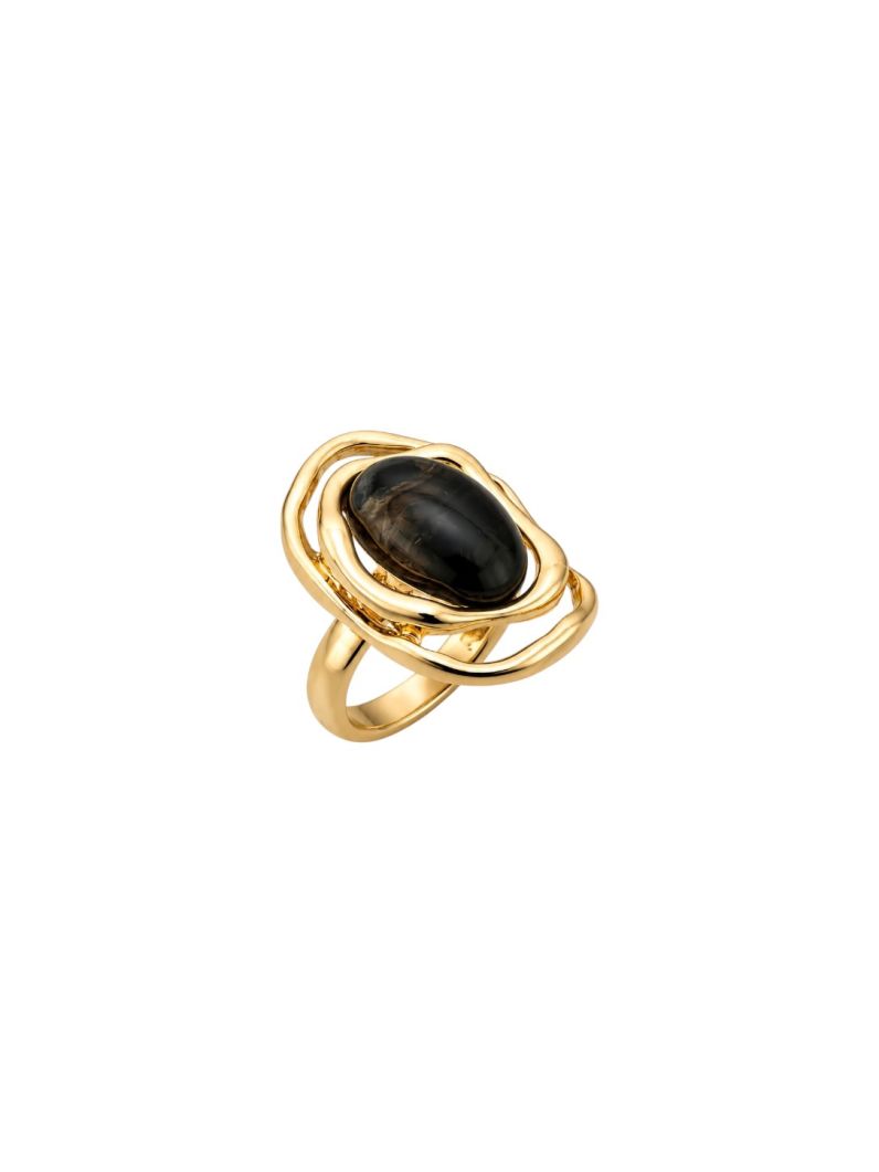 Anel Folheado a Ouro 18k Oval Resinado Borda Organica