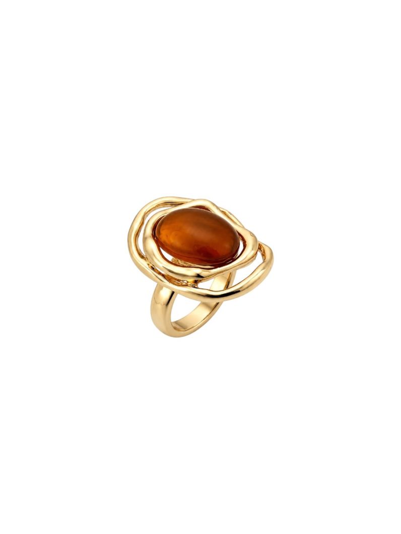 Anel Folheado a Ouro 18k Oval Resinado Borda Organica