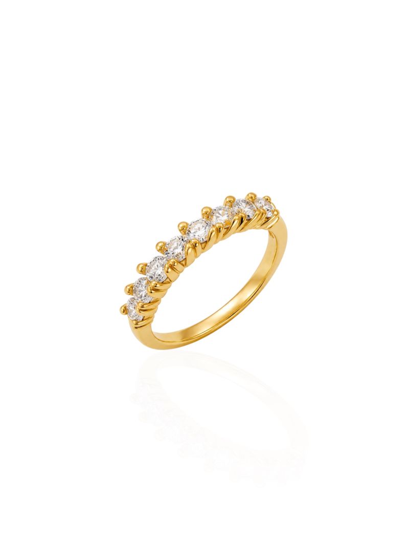 Anel Aparador Virginia Zircônia, Folheado a Ouro 18k, Prata 925 e Diamante -Cristal