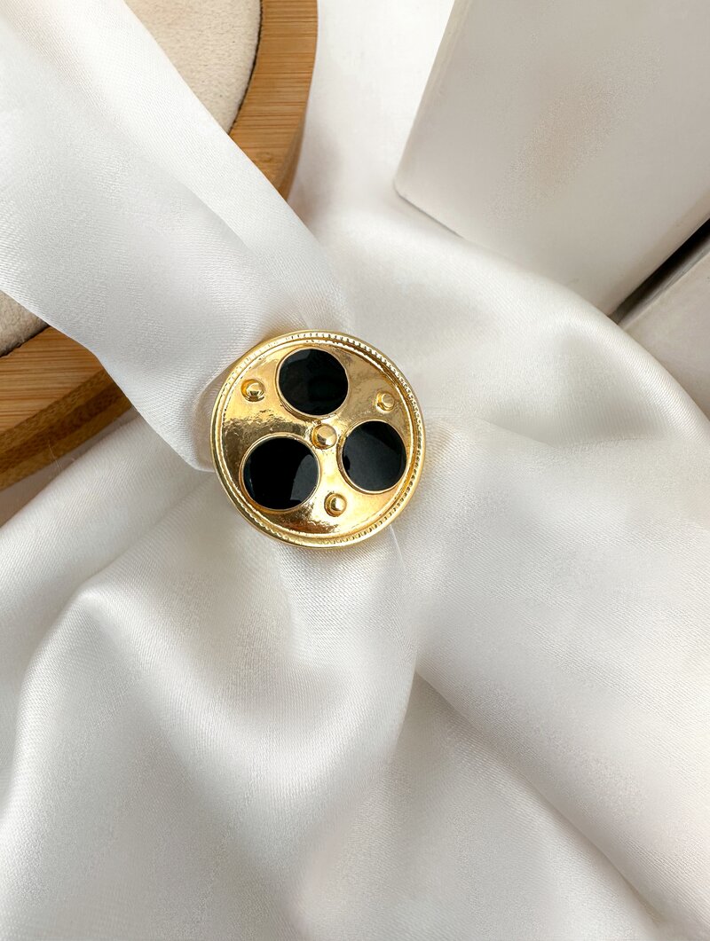 Anel Folheado a Ouro 18K Regulável com Detalhes Resinados