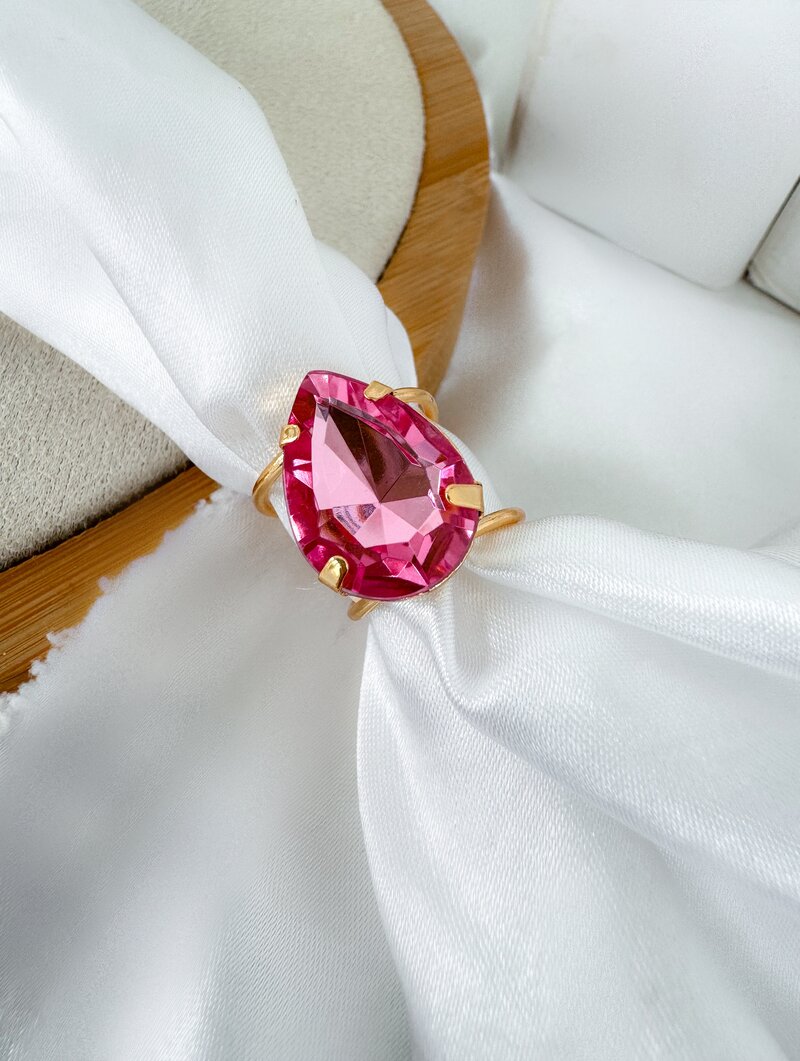 Anel Folheado a Ouro 18k Regulável com Gota de Zircônia