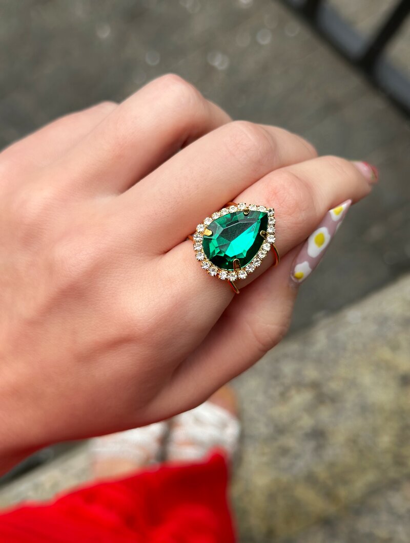 Anel Folheado a Ouro 18k Regulável Gota Chatton de Zircônia