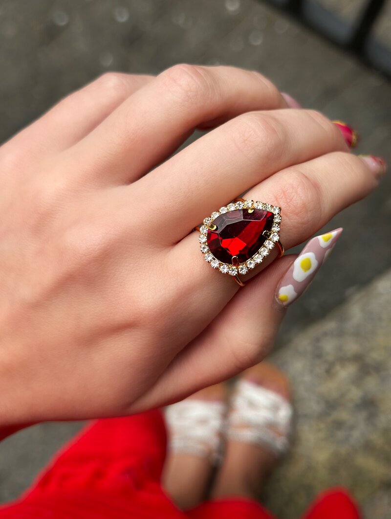 Anel Folheado a Ouro 18k Regulável Gota Chatton de Zircônia