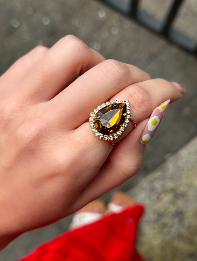 Anel Folheado a Ouro 18k Regulável Gota Chatton de Zircônia