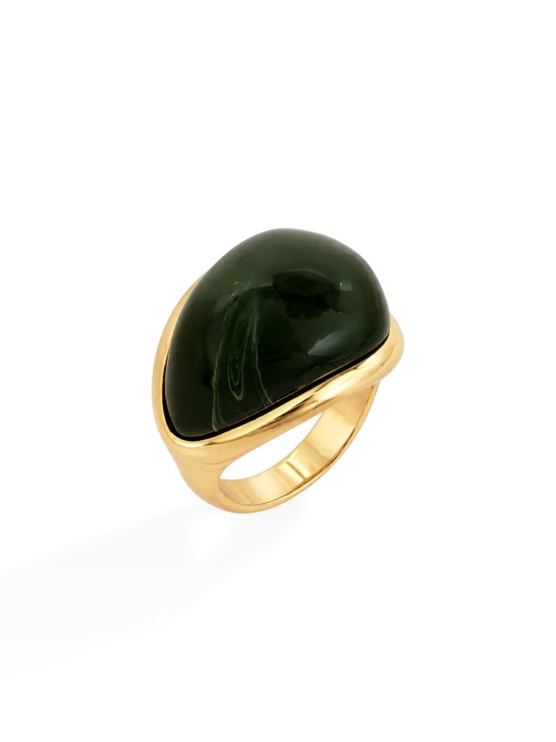 Anel Folheado a Ouro 18k Resinado Gota