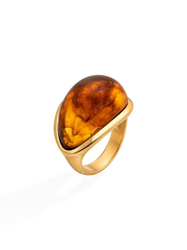 Anel Folheado a Ouro 18k Resinado Gota