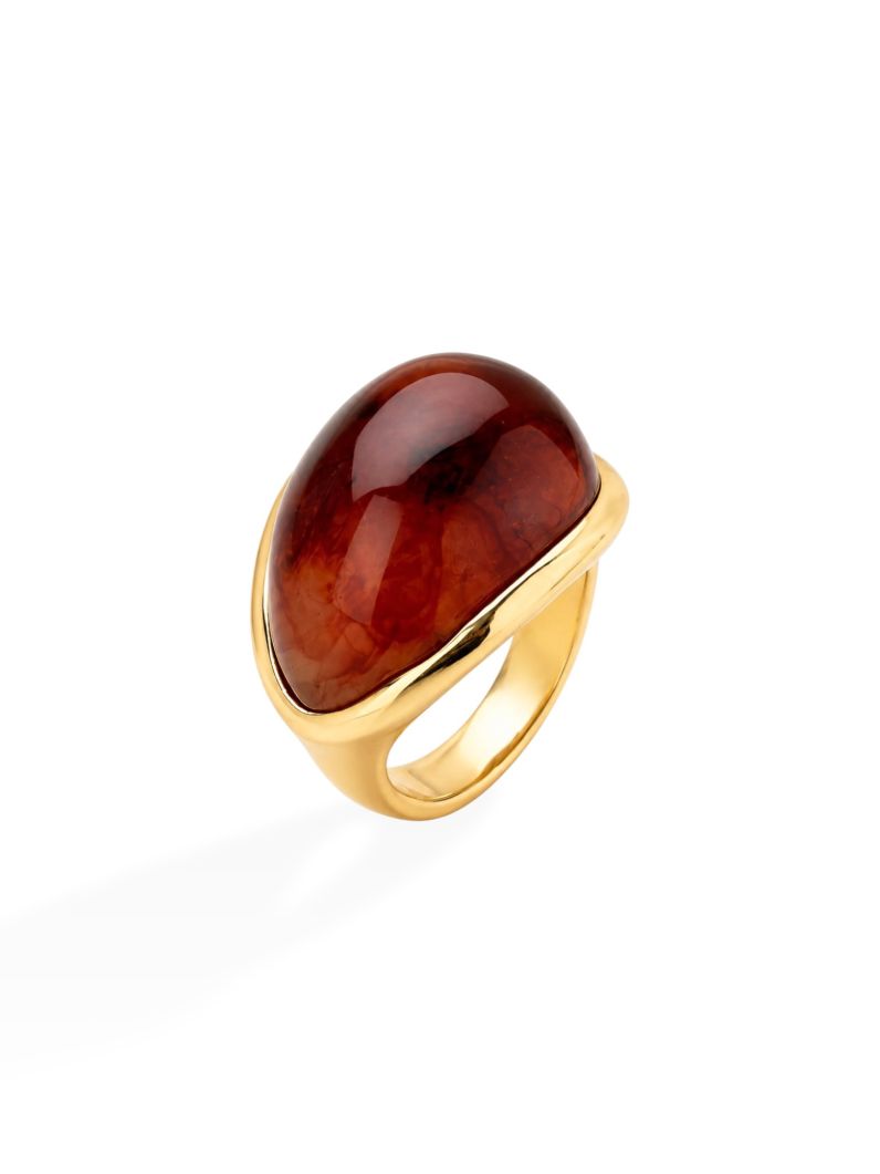 Anel Folheado a Ouro 18k Resinado Gota