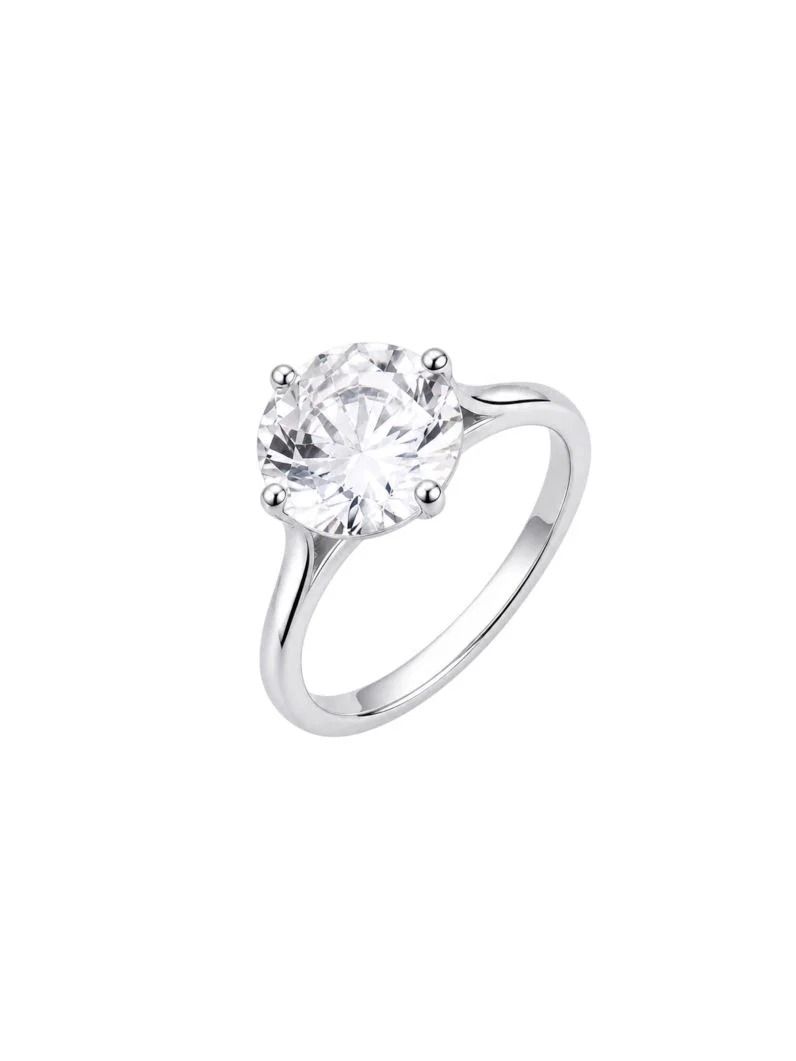 Anel Virginia Folheado a Ouro 18k, Prata 925 e Diamante Solitário Pedra Cristal - 7mm