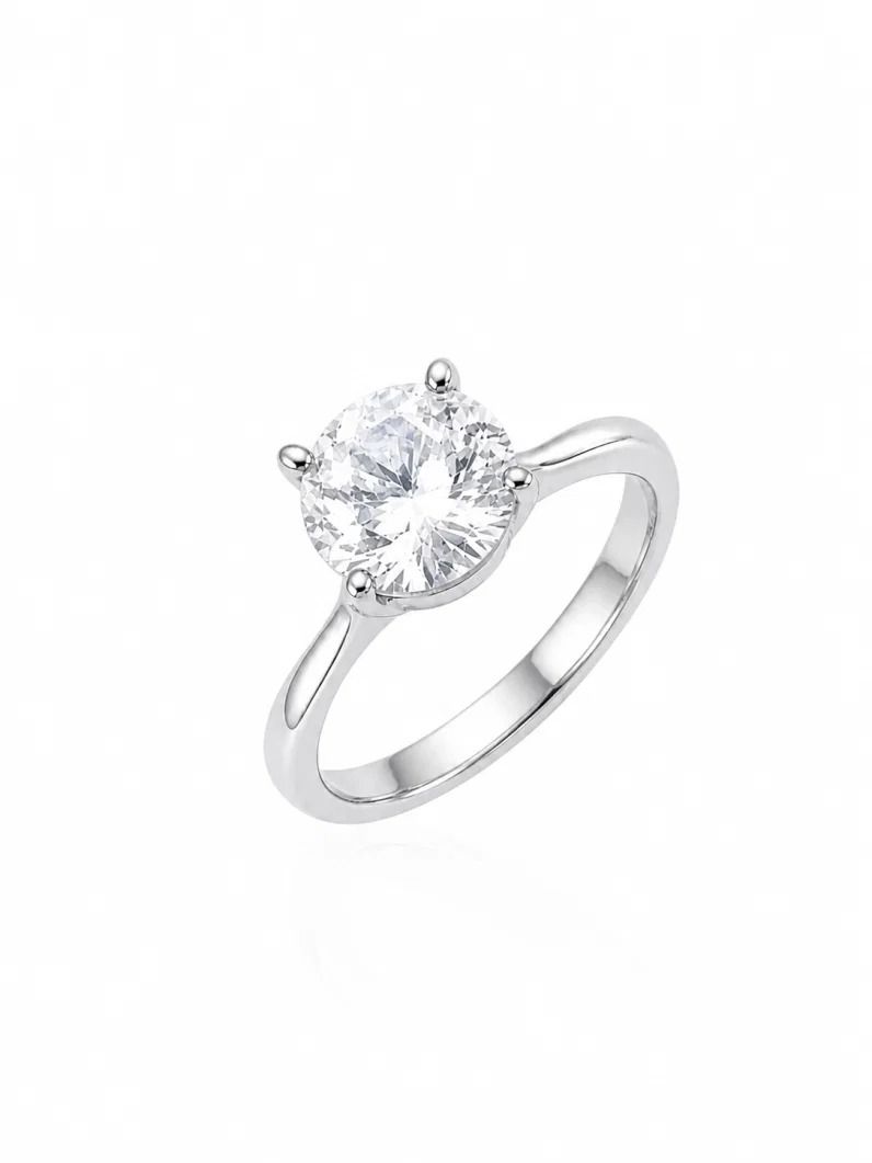 Anel Virginia Folheado a Ouro 18k, Prata 925 e Diamante Solitário Pedra Cristal - 7mm