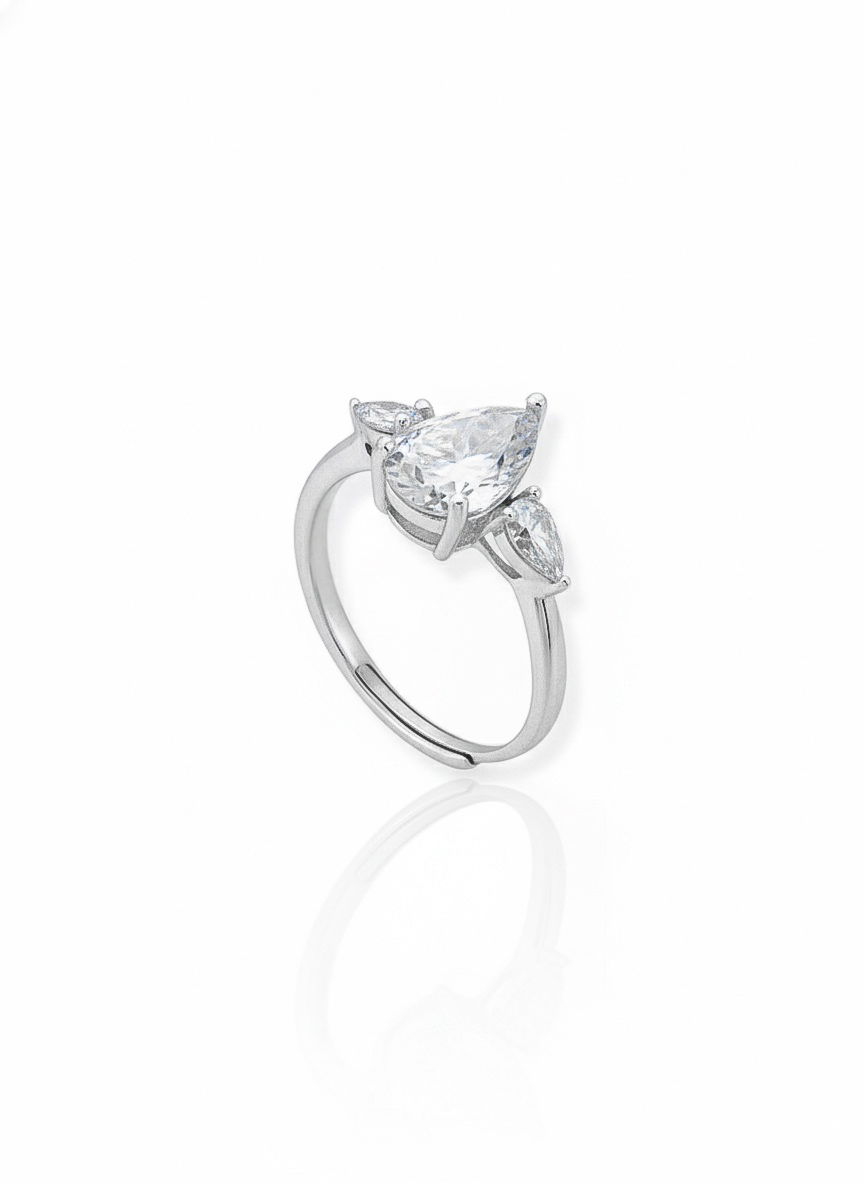 Anel Folheado a Prata 925 Com Pedra de Moisanite Design Gota 9mm