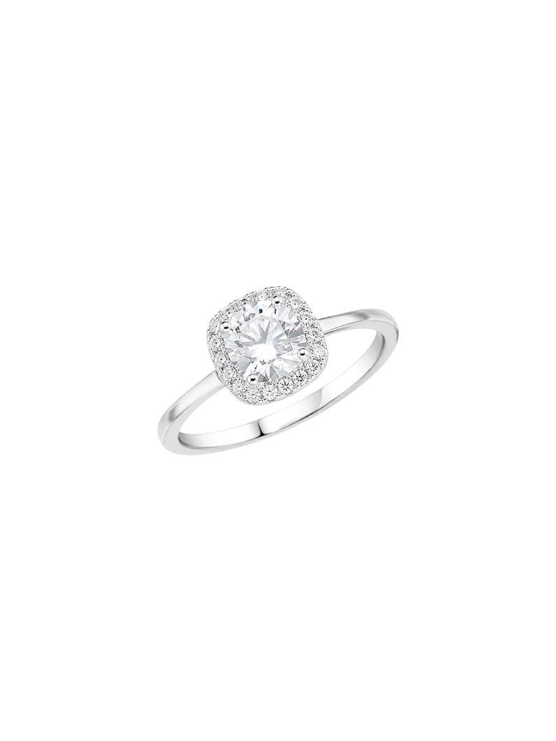Anel Folheado a Prata 925 Cristal Cravejado Quadrado