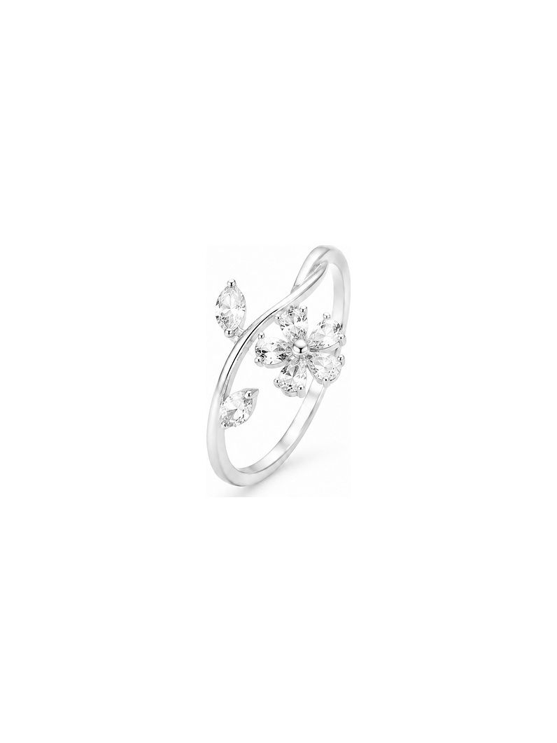 Anel Folheado a Prata 925 Design Flor Cristal