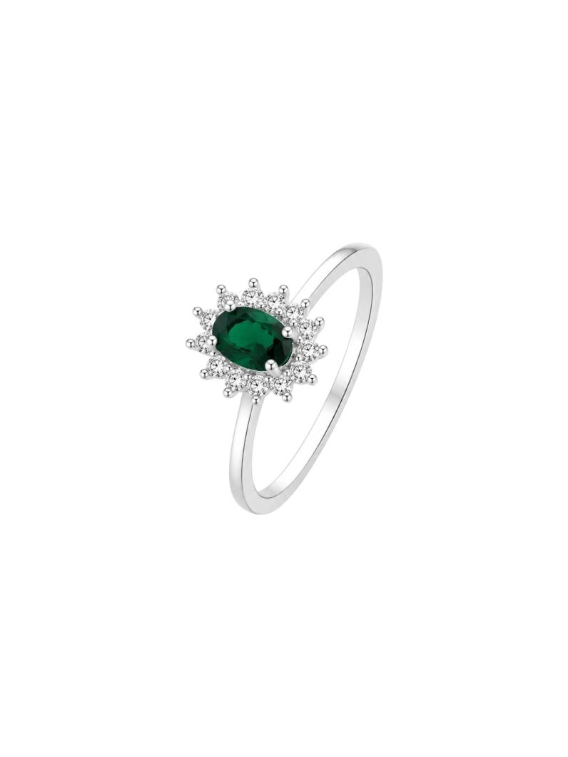 Anel Folheado a Prata 925 Oval de Zircônia