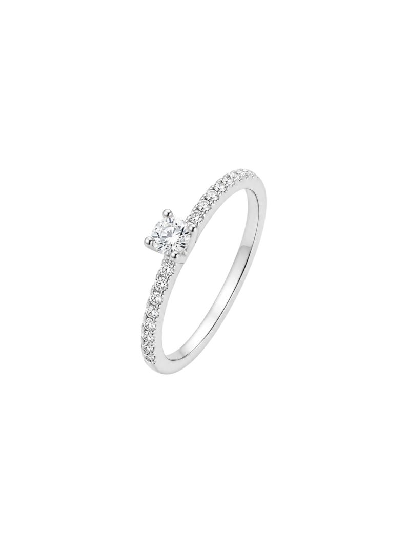 Anel Folheado a Prata 925 Ponto de Luz Com Zirconia