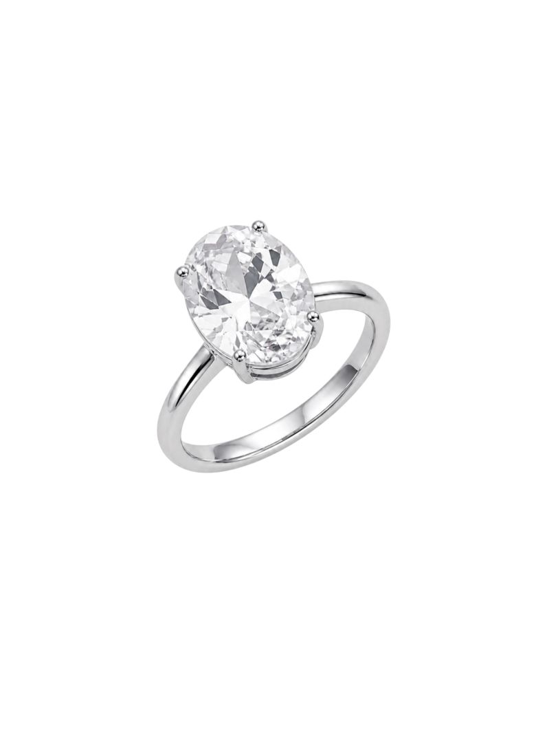 Anel Georgina Folheado a Ouro 18k, Prata 925 e Diamante Solitário Pedra Oval - 10mm