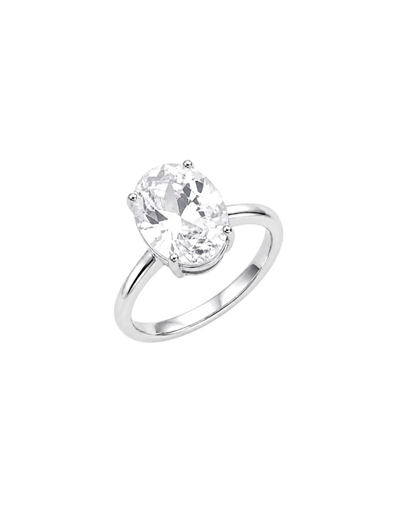 Anel Georgina Folheado a Ouro 18k, Prata 925 e Diamante Solitário Pedra Oval - 10mm