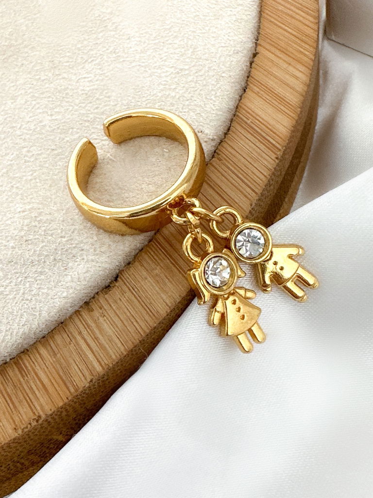 Anel Semi Joia Pingente casal com zircônia.