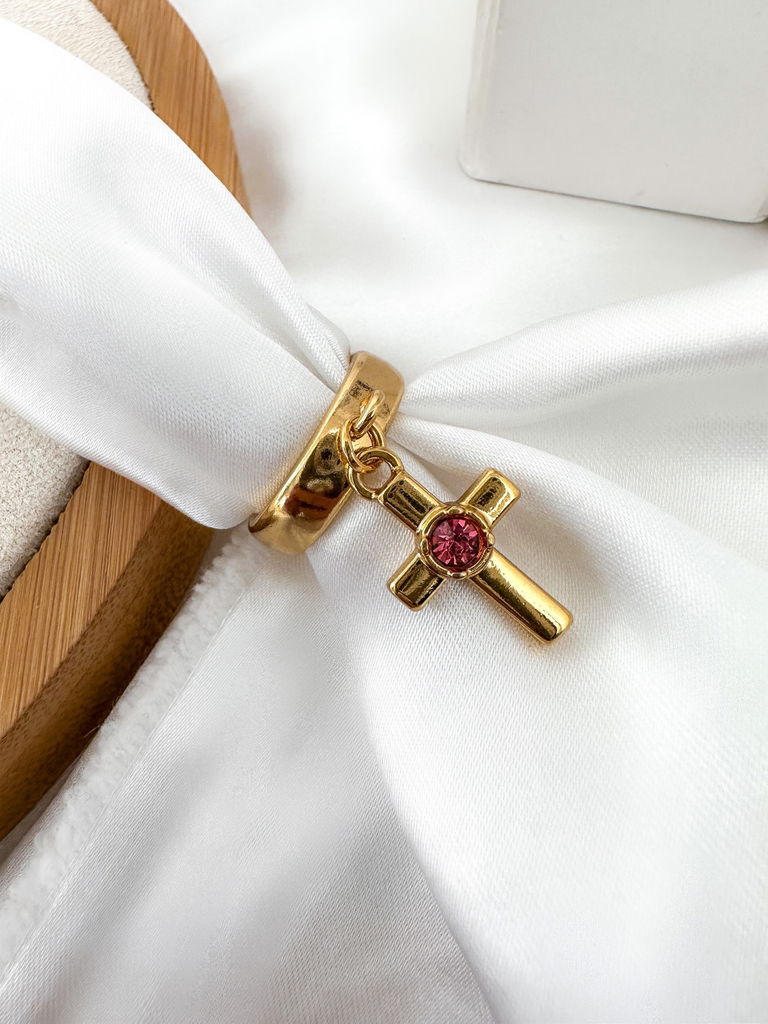 Anel Semi Joia Crucifixo Com Ponto de Luz