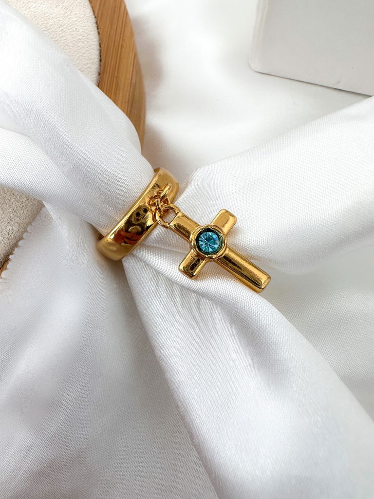 Anel Semi Joia Crucifixo Com Ponto de Luz