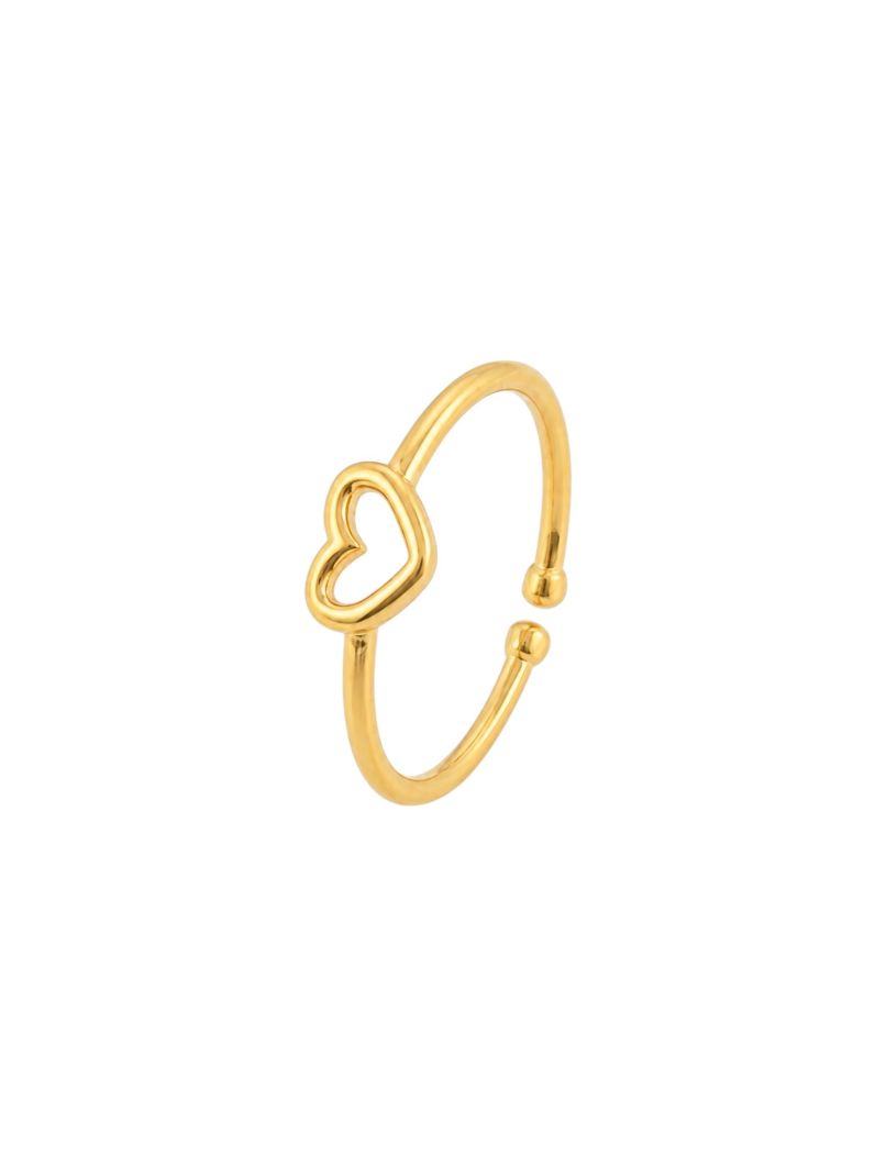 Anel Regulável Folheado a Ouro 18k Design Coração Vazado