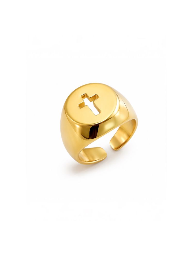 Anel Regulável Folheado a Ouro 18k Design Cruz