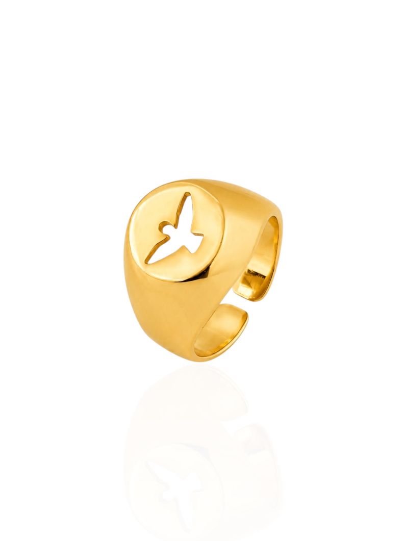 Anel Regulável Folheado a Ouro 18k Design Espírito Santo