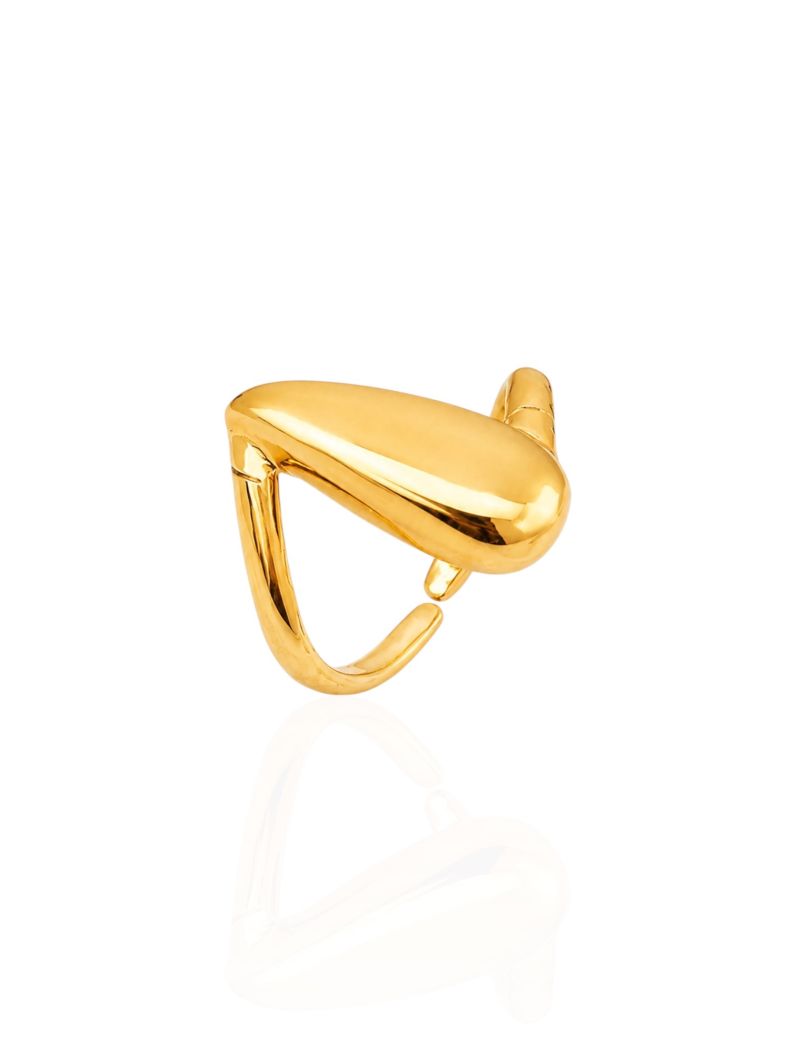 Anel Regulável Folheado a Ouro 18k Design Gota Moderna