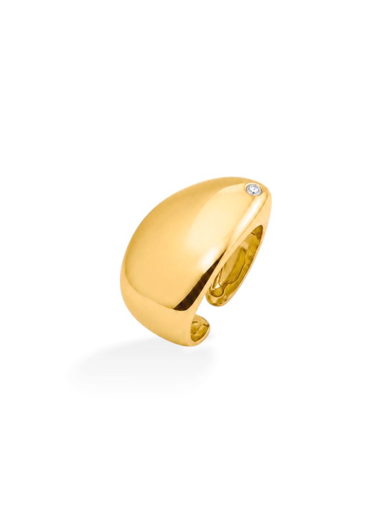 Anel Regulável Folheado a Ouro 18k Design Liso com Ponto de Luz