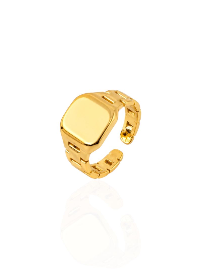 Anel Regulável Folheado a Ouro 18k Design Moderno