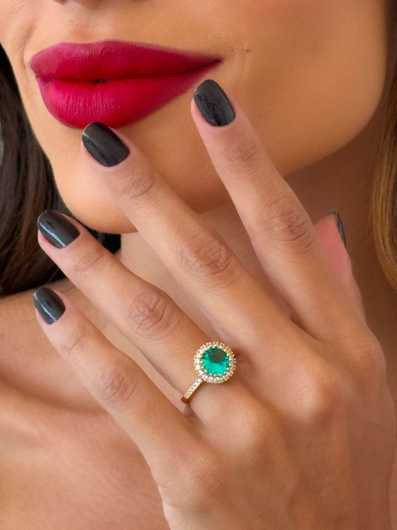 Anel Regulável Folheado a Ouro 18k e Prata Círculo de Cristal