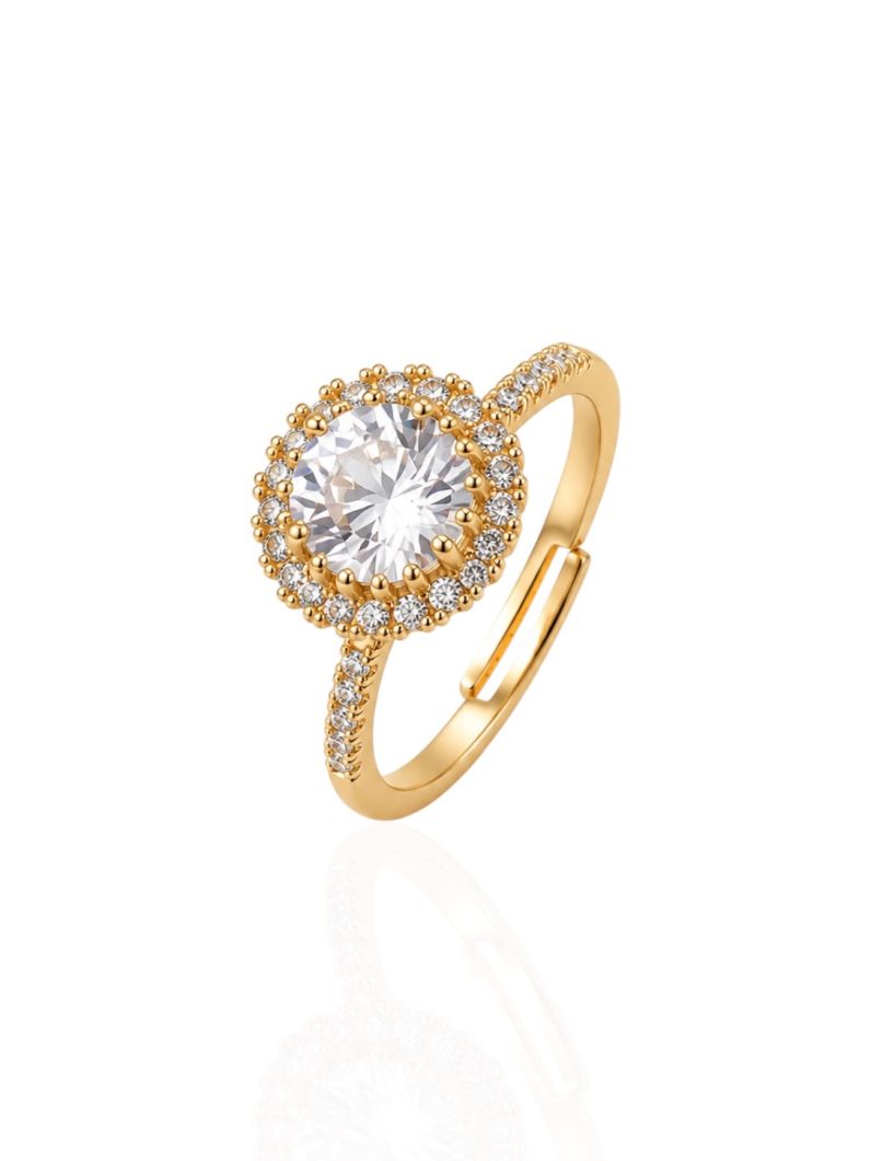 Anel Regulável Folheado a Ouro 18k e Prata Círculo de Cristal