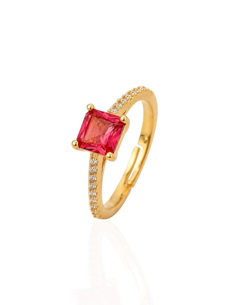 Anel Regulável Folheado a Ouro 18k e Prata Cristal Quadrado