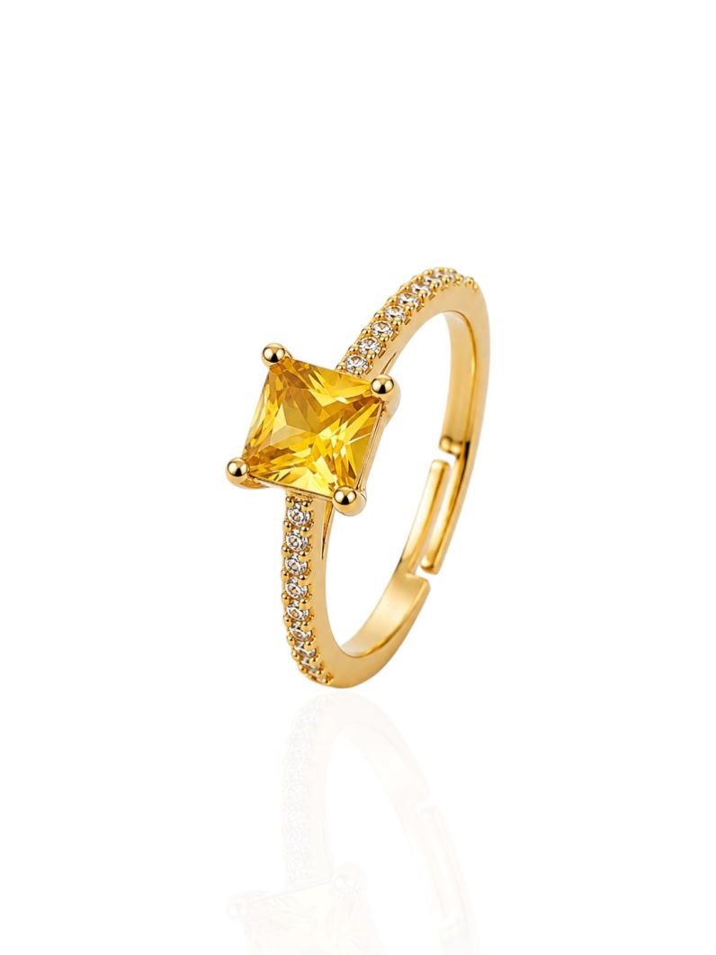 Anel Regulável Folheado a Ouro 18k e Prata Cristal Quadrado
