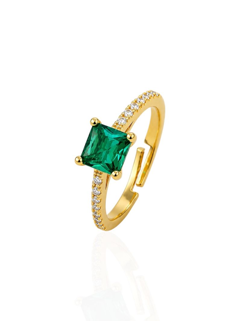 Anel Regulável Folheado a Ouro 18k e Prata Cristal Quadrado