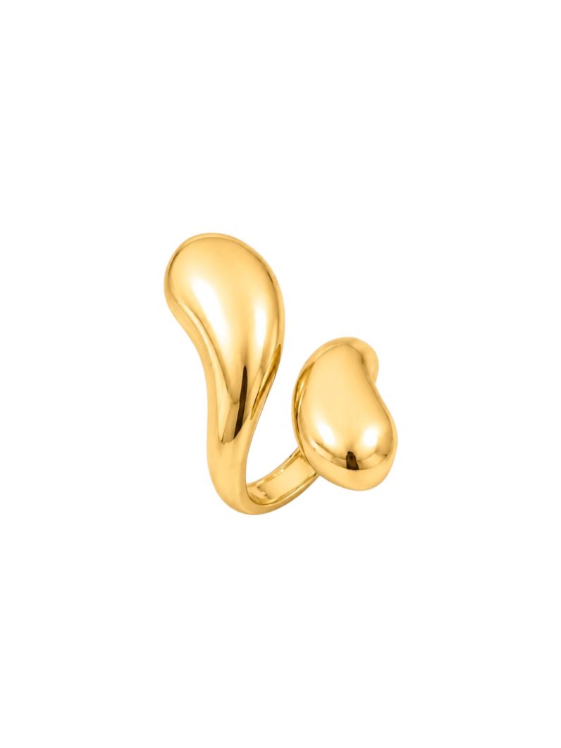 Anel Regulável Folheado a Ouro 18k e Prata Design Duo Gota