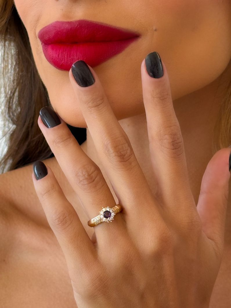 Anel Regulável Folheado a Ouro 18k e Prata Design Flor de Cristal
