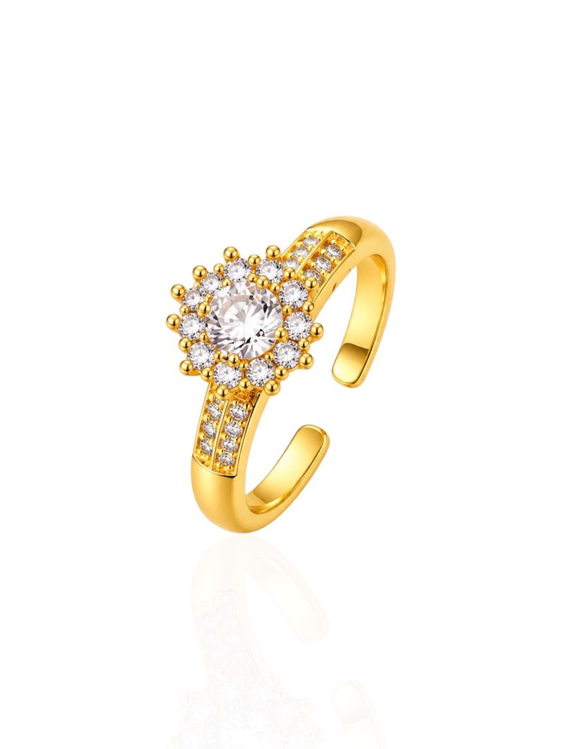 Anel Regulável Folheado a Ouro 18k e Prata Design Flor de Cristal